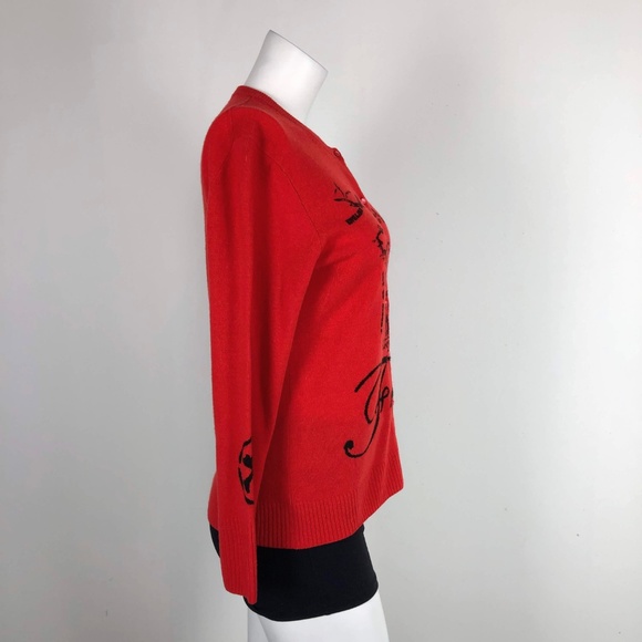 J.Crew Map of France Wool Cashmere Cardigan Red - Picture 7 of 8